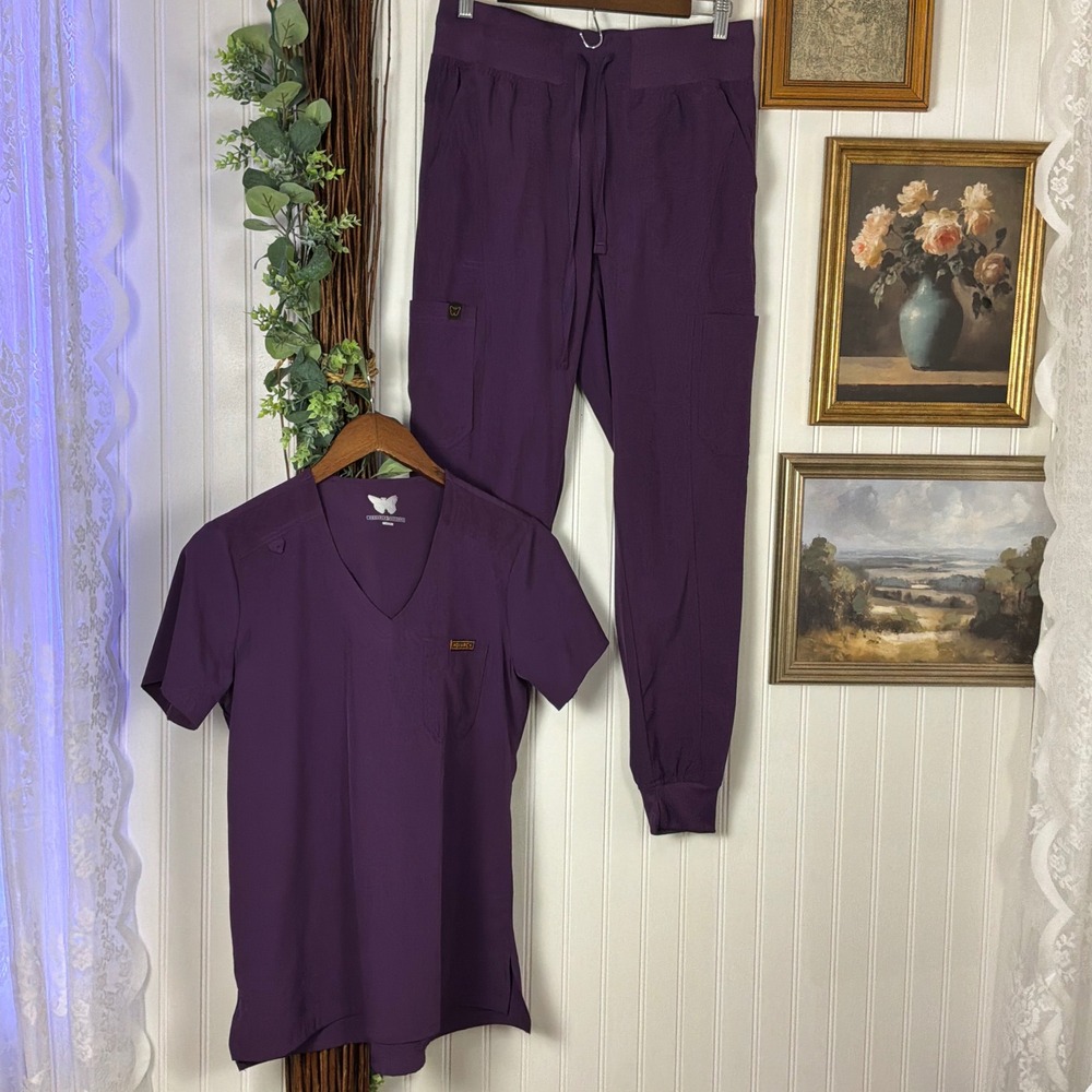 Monarch Uniforms Scrub Set Womens Medium Purple Excellent Jogger V-neck
